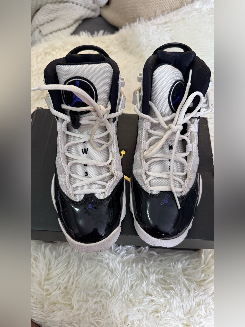 Jordan Kids Black, White & Purple High-Top Sneakers